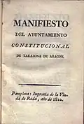 "Manifiesto del ayuntamiento constitucional de Tarazona de Aragón" (1822)