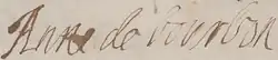 Firma de Ana Genoveva de Borbón-Condé