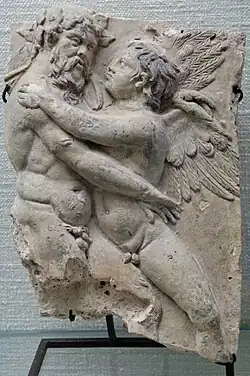 Relieve procedente del Latium, que representa a Sileno y Eros, comienzos del siglo I.