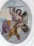 Arcángel Uriel, fresco en el techo por Johann Georg Unruhe, iglesia de la parroquia de San Miguel, Untergriesbach, 1780