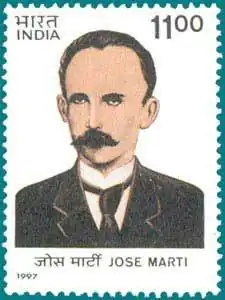 Sello filatélico de la India (1997) José Martí.