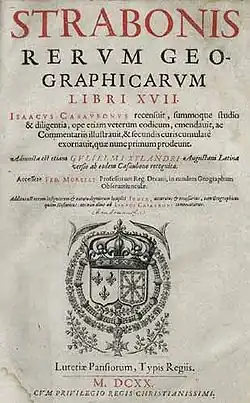 Edición moderna de la Geografía de Estrabón. El libro III se dedica a Iberia: cap. I - La costa atlántica, cap. II - La Turdetania, cap. III - El Tajo y la Lusitania, cap. IV - La costa mediterránea y la Celtiberia, cap. V - Las islas de Iberia[8]​