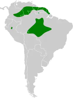 Distribución geográfica de la tangara de galones.