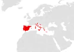 Distribución europea de Tarentola mauritanica.