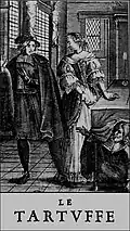 Ilustración para la edición de 1669 de Tartufo, obra teatral de Moliere estrenada en 1664; una crítica de la hipocresía religiosa.