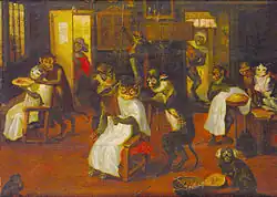 David Teniers los jóvenes monos barberos. 1659.