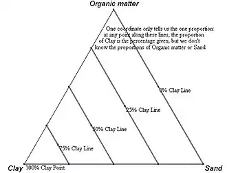 Figura 3 - Diagrama ternario que muestra incrementos a lo largo del segundo eje.