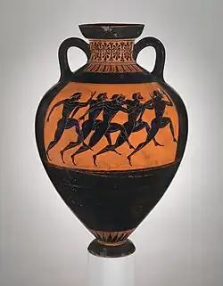 Ánfora panatenaica que representa una carrera, c. 530 a. C.