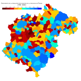 Crecimiento de población por municipio entre 1998 y 2008