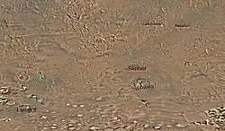 Mapa de Thaumasia cuadrángulo con cráteres importantes labeled. Lowell El cráter está nombrado después de que Percival Lowell.