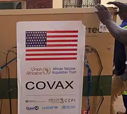 Envío conteniendo vacunas contra el COVID-19 que fue enviado a la republica centro africana, los Estados Unidos de América envío más de 800.000 vacunas contra el COVID-19 a la Republica Centroafricana