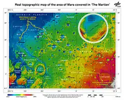 Gran parte del viaje del astronauta tiene lugar en el cuadrilátero Oxia Palus.