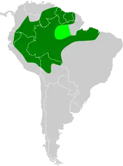 Distribución geográfica del ermitaño barbudo colipálido.