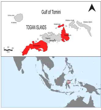Localización y mapa de las islas Togian