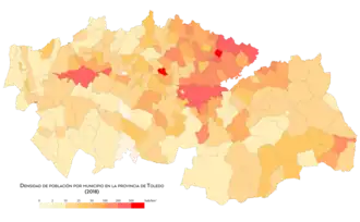 Densidad de población por municipio en 2018