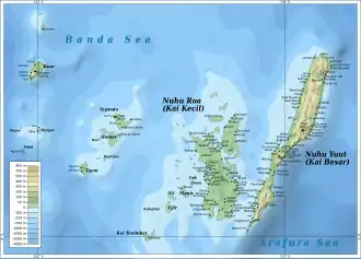 Mapa topográfico de las islas Kai