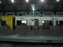 Formación cartonera con colores de Ferrocarriles Argentinos en Retiro Mitre