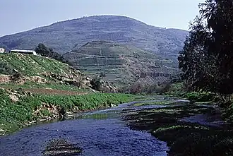 El río Zarqa pasando por las montañas de Jarash.