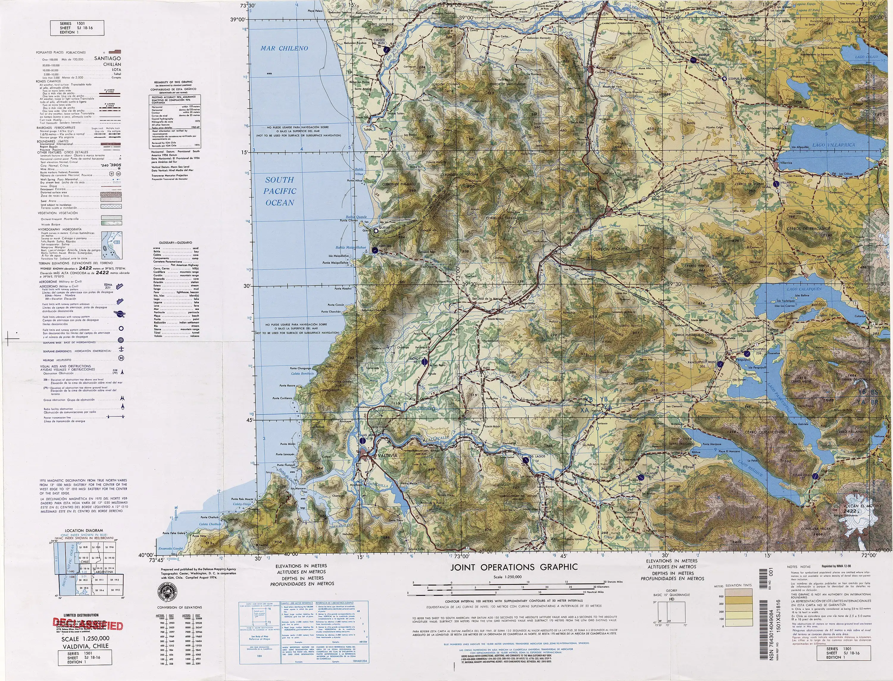 Estero Chaillupén, detalle en el Mapa de la Agencia de Mapas de la Defensa, USA, 1971