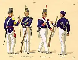 Tropas de infantería del Ejército Imperial Brasileño en 1825 durante la Guerra del Brasil.