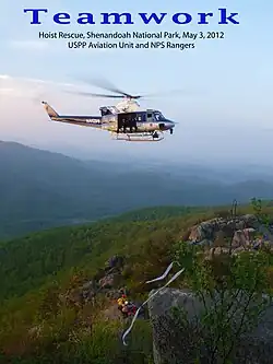 Unidad de Aviación de la Policía de Parques en el Parque Nacional Shenandoah, póster de trabajo en equipo.