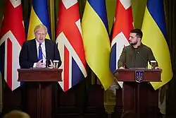 Volodimir Zelenski se reunió con Boris Johnson en Kiev, 9 de abril de 2022.