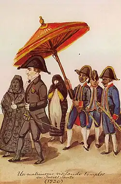 Un matrimonio visitando templos en Jueves Santo (1820)