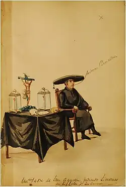 Un padre de San Agustín pidiendo limosnas en la calle por las animas