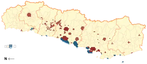 Distribución geográfica de las víctimas del terremoto (en rojo) y del tsunami posterior (en azul).