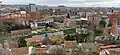 Vista panorámica del barrio de La Victoria, donde destaca el Edificio Duque de Lerma, en primer plano la dársena del Canal de Castilla, año 2022.
