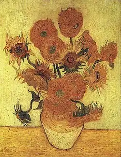 Jarrón con catorce girasoles (F457, JH1666), óleo, 100,5&nbsp;x&nbsp;76,5&nbsp;cm, Arlés, enero de 1889. Sompo Japan Museum of Art, Tokio, Japón.