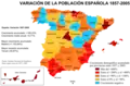 Distribución geográfica del crecimiento de la población española entre 1857 y 2005