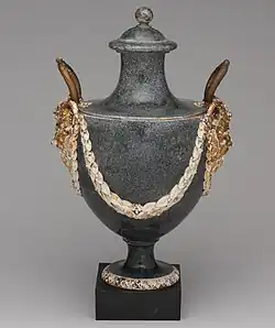 Large vase, c. 1775, Wedgwood & Bentley. Earthenware with paint effects and gilding, both now partly worn away.