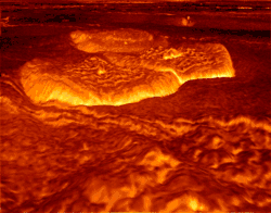 Vista en perspectiva por computador de cúpulas en crêpe en Venus (Alpha Regio).