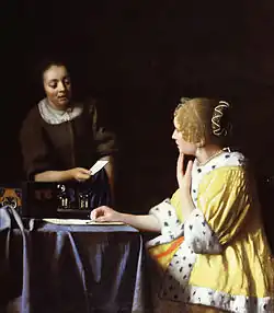 Vermeer, Dama con criada y carta