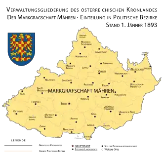 División administrativa de Moravia como tierra de la Corona de Austria en 1893