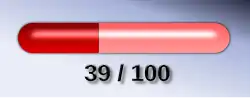 Una barra de color rojo claro, el 39% de la cual está rellena con un tono más oscuro de rojo