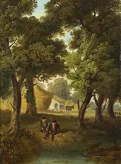 pintura of boys by water