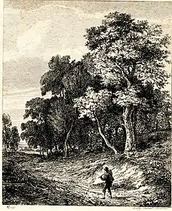 etching of figures in a wood
