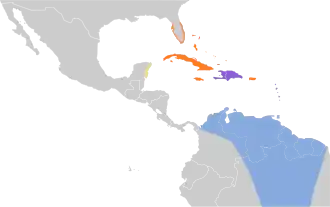 Distribución geográfica del vireo bigotudo.