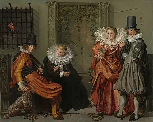 Parejas elegantes en una terraza (o Parejas elegantes cortejando),[7]​ entre 1616-1620 Rijksmuseum, Ámsterdam