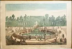 Acuarela con el palacio y los jardines del Uraniborg.