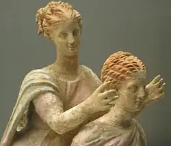 Niñas jugando. Cerámica, Corinto, alrededor del 300 a. C.