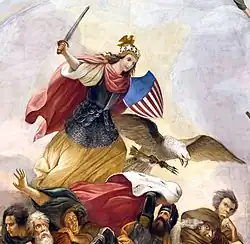 Las armas sostenidas por Columbia en la escena de guerra de la Apoteosis de Washington, de 1865, en el Capitolio de los Estados Unidos.