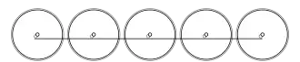 Diagram of five large driving wheels joined together by a coupling rod