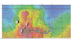 Mapa MOLA que muestra los límites de Acidalia Planitia y otras regiones.