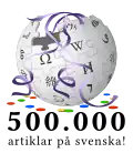 Logotipo de Wikipedia en sueco cuando llegó a los 500 000 artículos.