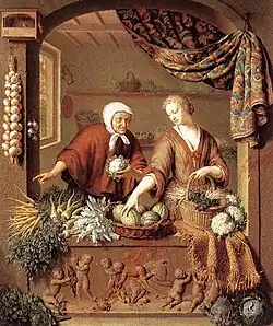 El verdulero de Willem van Mieris (1731) Óleo sobre madera, 40 x 34&nbsp;cm. Colección Wallace, Londres