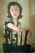 Retrato de joven dama (1940) Tamaño: 82x54 cm Técnica: Óleo sobre lienzo Este retrato, realizado en JiangXia Tang (江夏堂), en Singapur, es de Christina Li HuiWang, que se convirtió en la primera esposa del magnate asiático Loke Wan Tho.