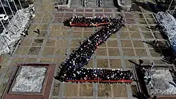 Residents of Khabarovsk, including Young Guard of United Russia members, arranged in "Z" formation in a flash mob at the Platinum Arena, organized by the city administration and the United Russia party as part of the "We don't abandon our own" campaign